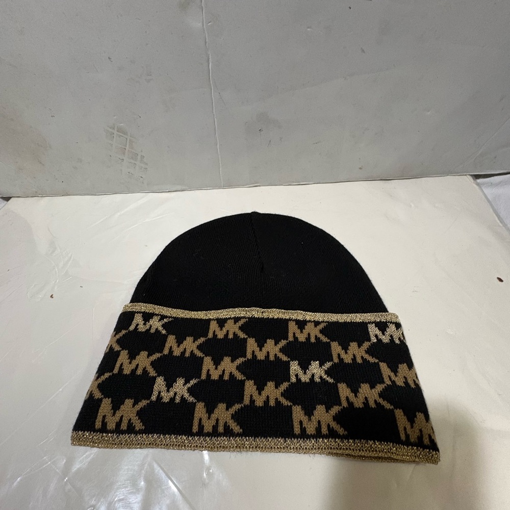 Michael Kors Black and Gold Logo Beanie